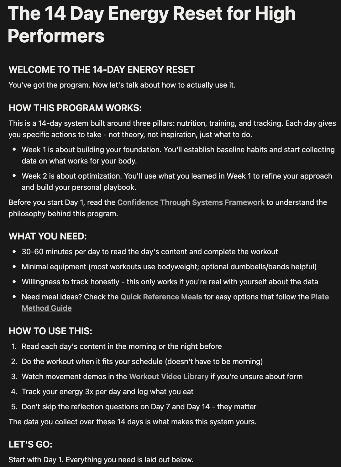 Fuel & Fire Notion template — program overview